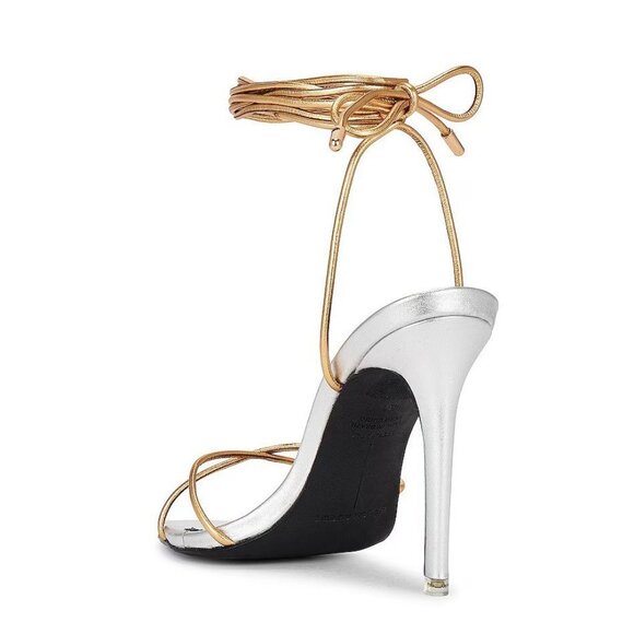 Black Suede Studio Talia Heel Pointy Sandal in Silver Gold 39 New with Box Women - Picture 4 of 15